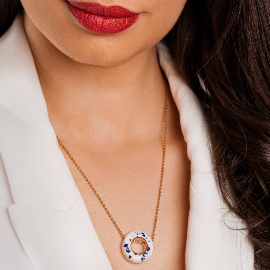 Necklace Ring Blue & White