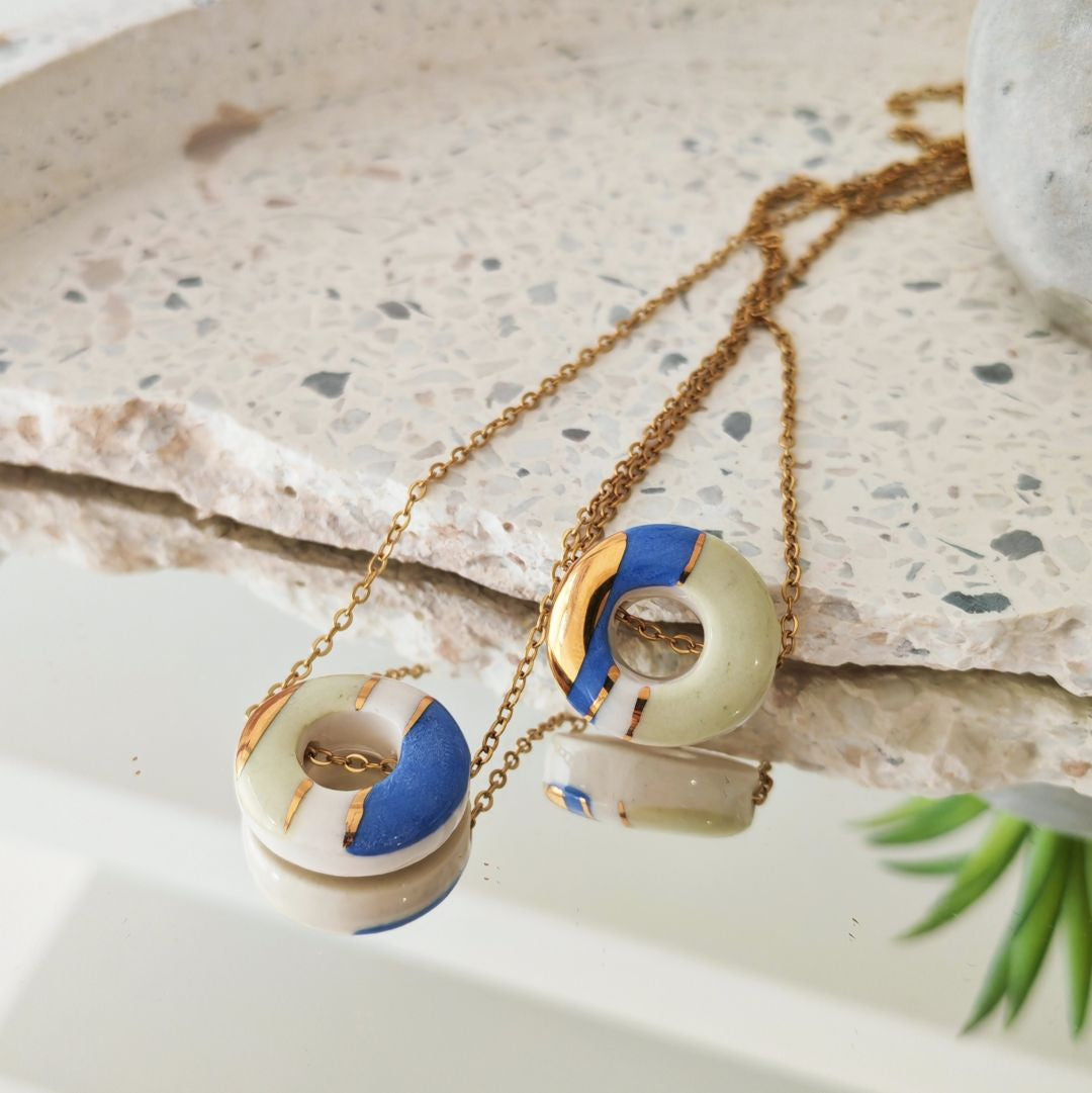 Necklace Ring Soft Green & Blue